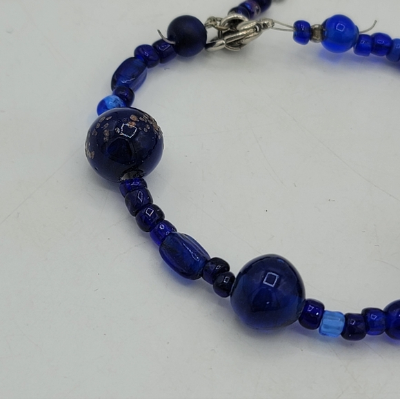 Handmade Cobalt Blue Glass Bead Bracelet Sun Charm Boho Artisan Jewelry 1990s - Picture 5 of 11